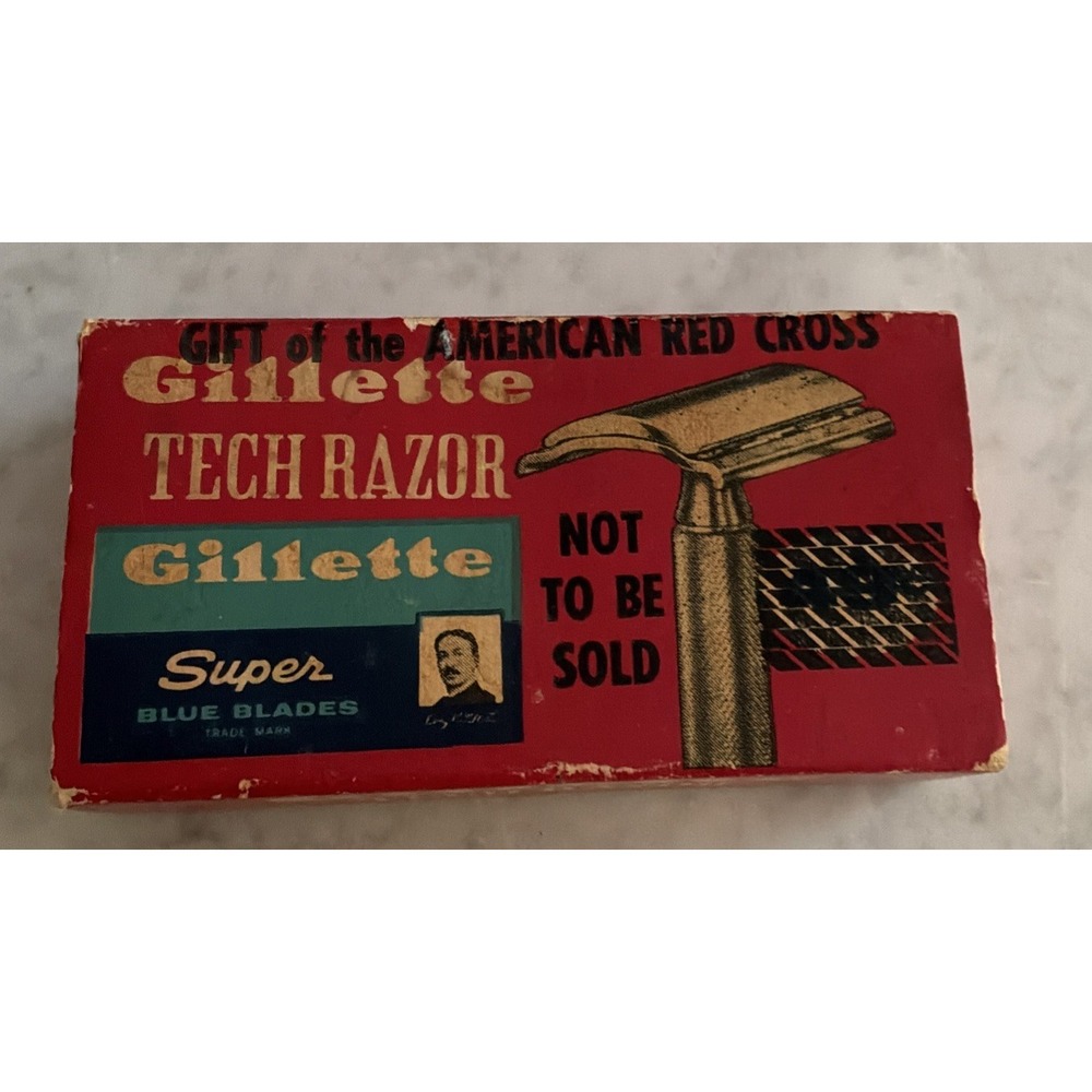 VINTAGE Gillette Tech Razor Red Cross Gift - Picture 2 of 11